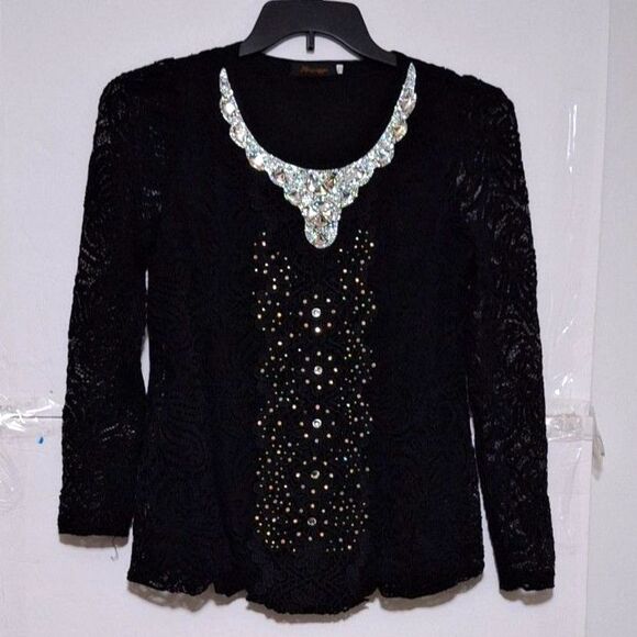 A Women's Lacey Rhinestone Top Evening Whimsigoth Fairy Grunge Sparkly XL - Picture 1 of 12